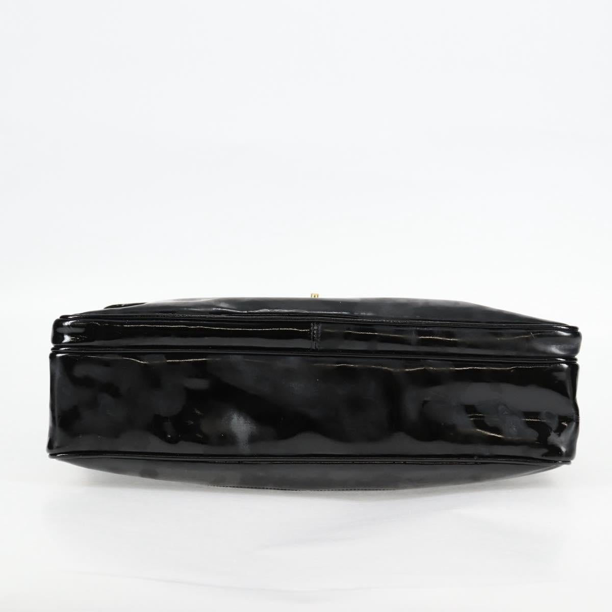 CHANEL Chain Tote Bag Patent leather Black Gold CC Auth 97057