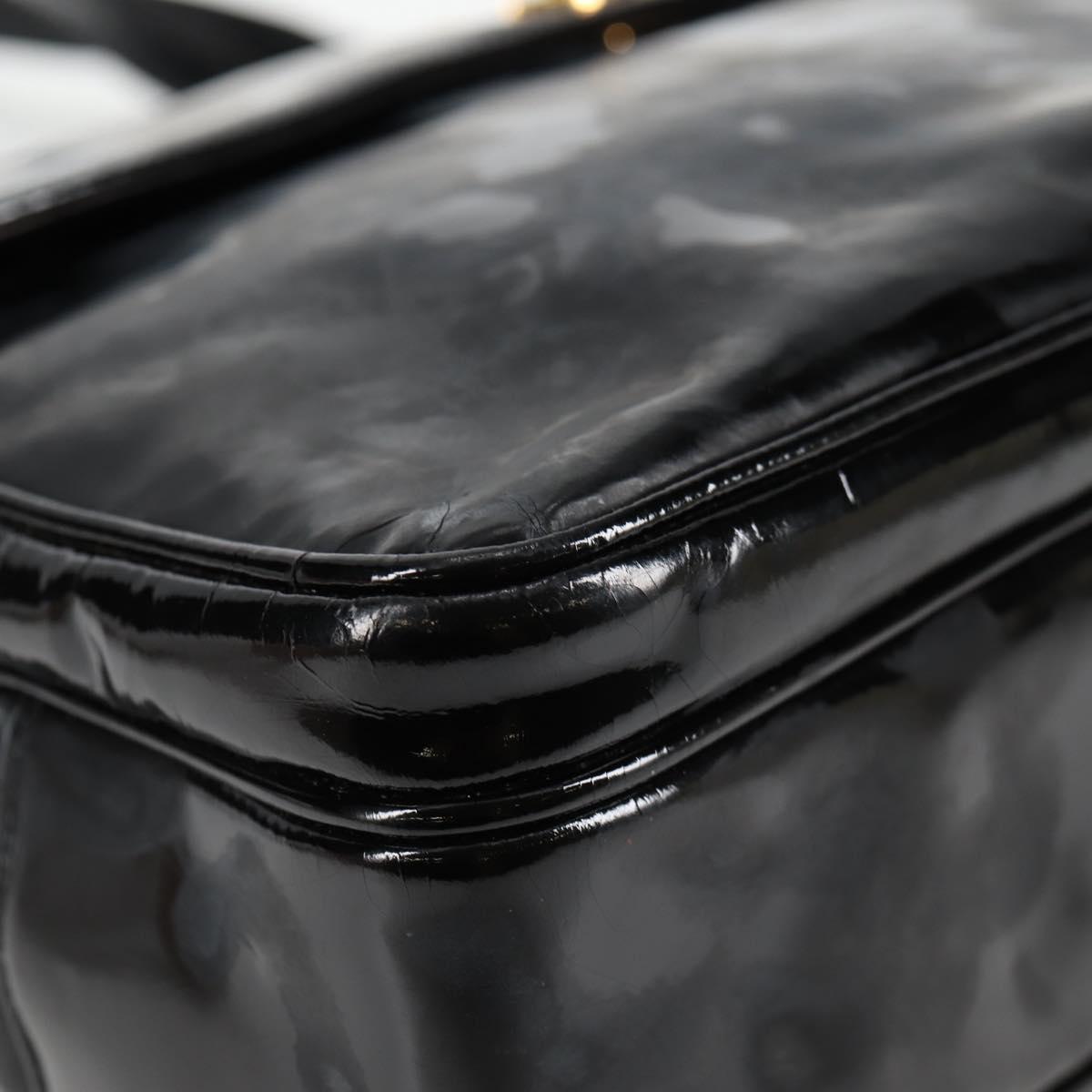 CHANEL Chain Tote Bag Patent leather Black Gold CC Auth 97057
