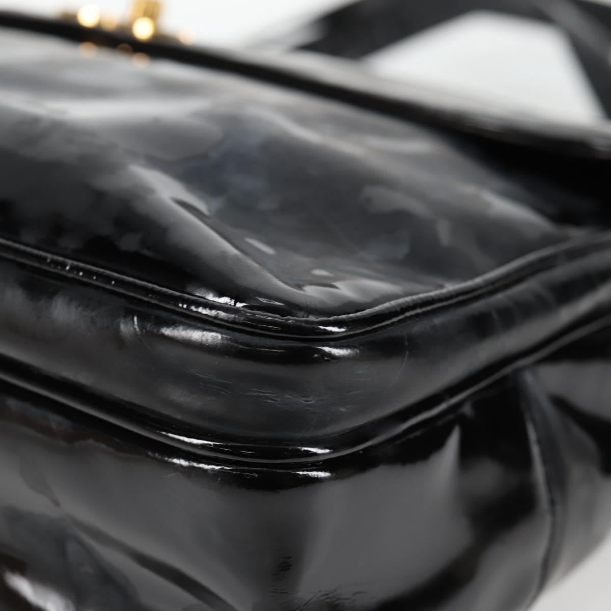 CHANEL Chain Tote Bag Patent leather Black Gold CC Auth 97057