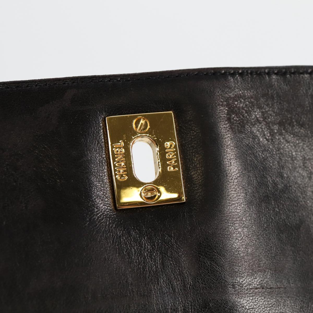 CHANEL Chain Tote Bag Patent leather Black Gold CC Auth 97057