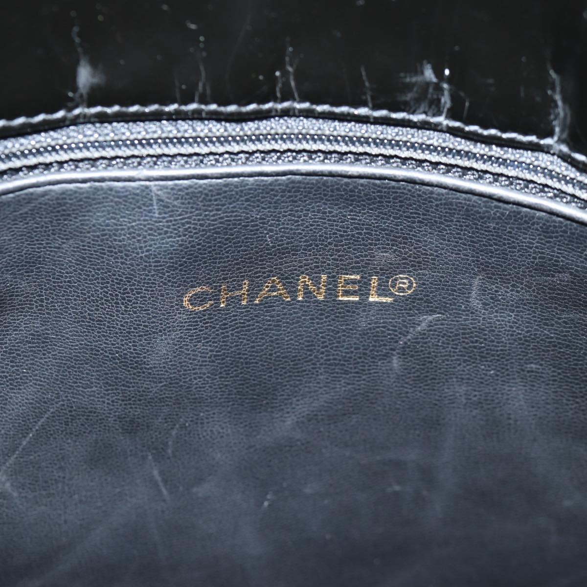 CHANEL Chain Tote Bag Patent leather Black Gold CC Auth 97057
