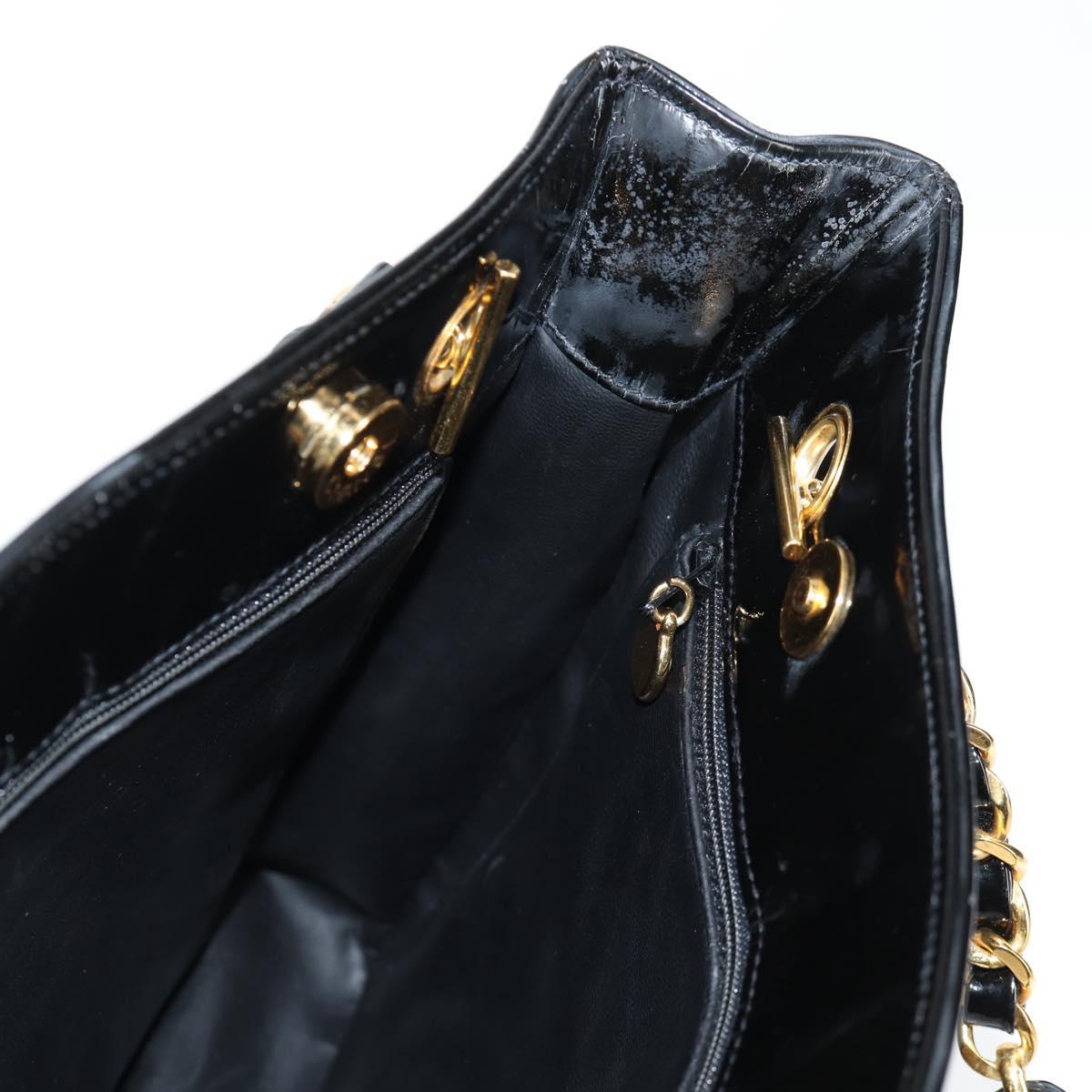 CHANEL Chain Tote Bag Patent leather Black Gold CC Auth 97057