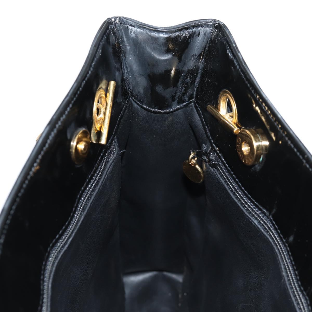 CHANEL Chain Tote Bag Patent leather Black Gold CC Auth 97057