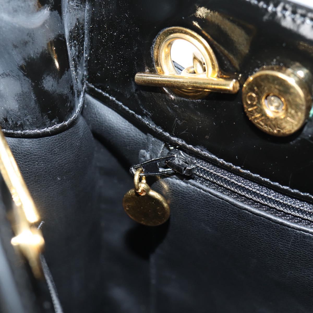 CHANEL Chain Tote Bag Patent leather Black Gold CC Auth 97057