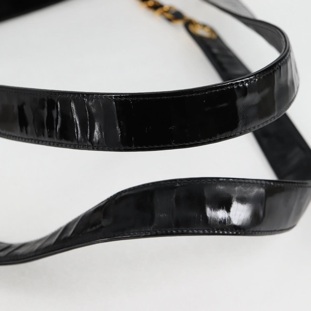 CHANEL Chain Tote Bag Patent leather Black Gold CC Auth 97057