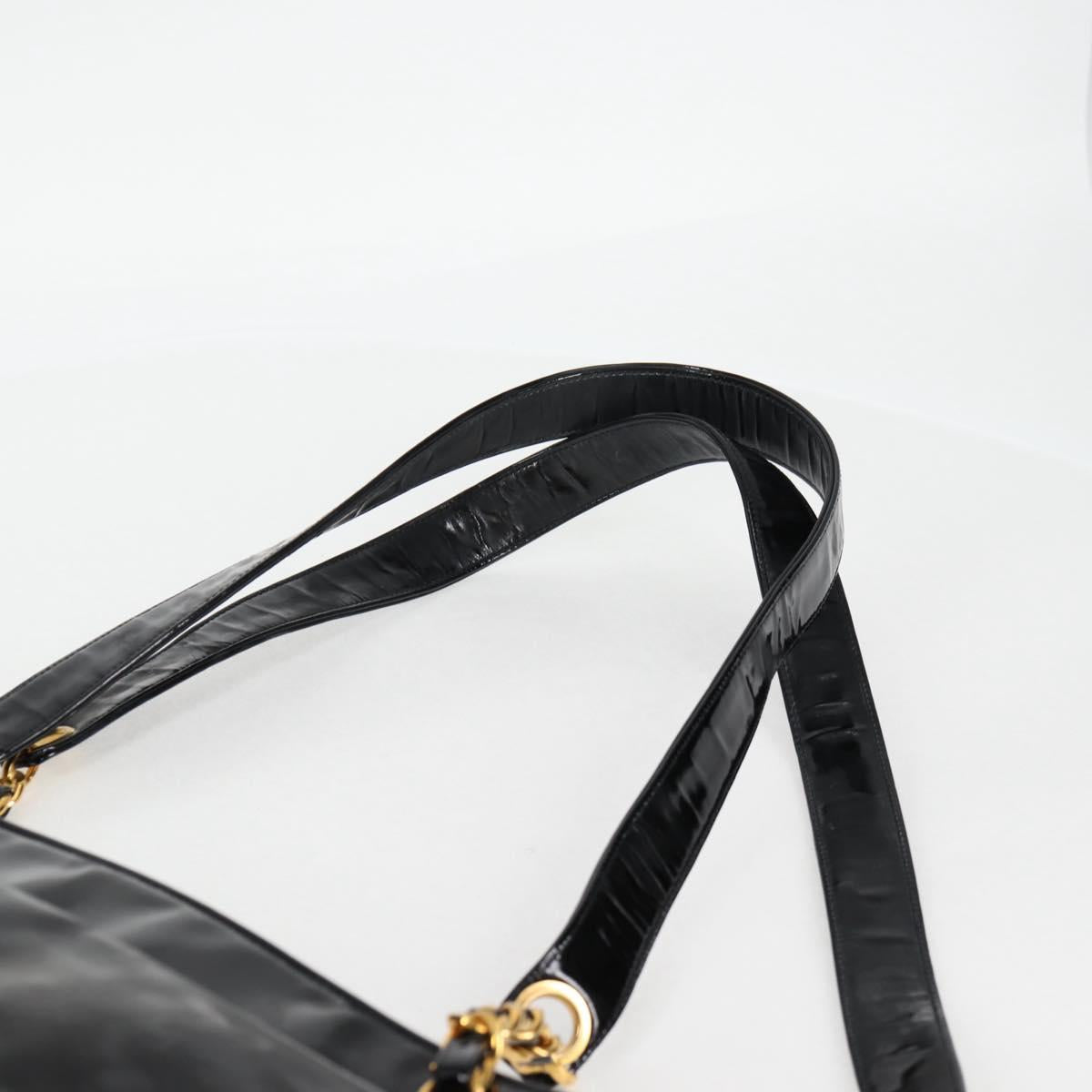 CHANEL Chain Tote Bag Patent leather Black Gold CC Auth 97057