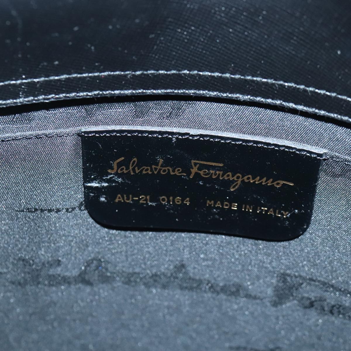 Salvatore Ferragamo Gancini Hand Bag Leather Black Gold Auth 97062AV