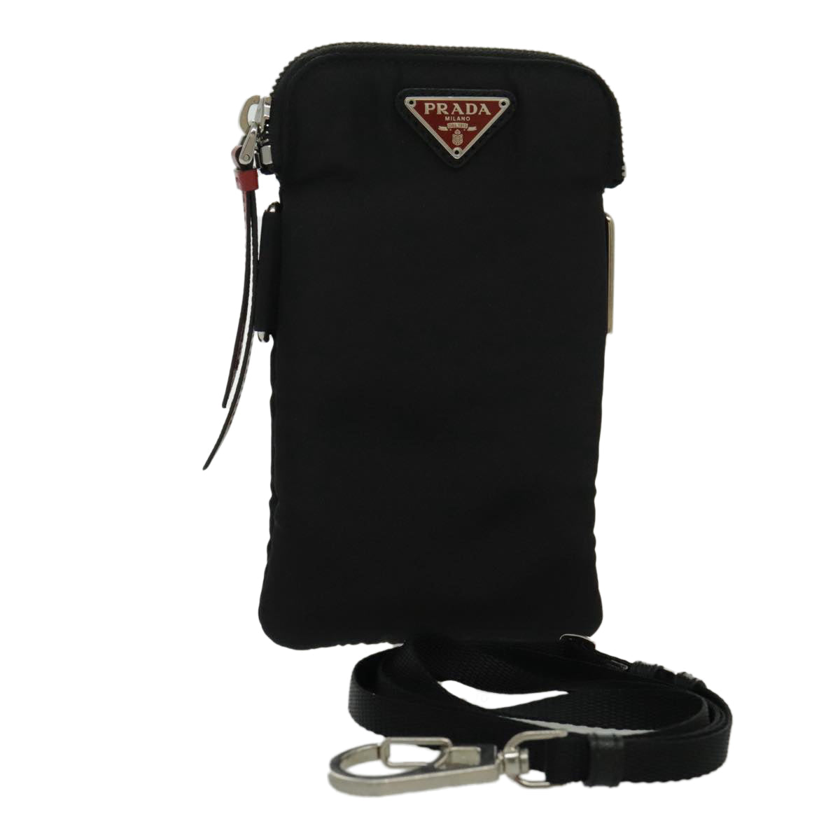 PRADA Shoulder Pouch Nylon Black Silver Auth 97109V