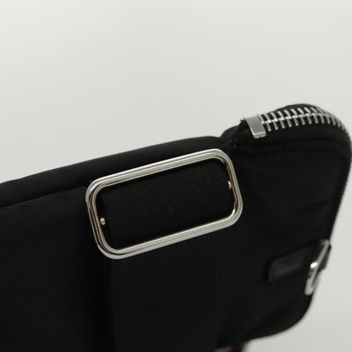 PRADA Shoulder Pouch Nylon Black Silver Auth 97109V