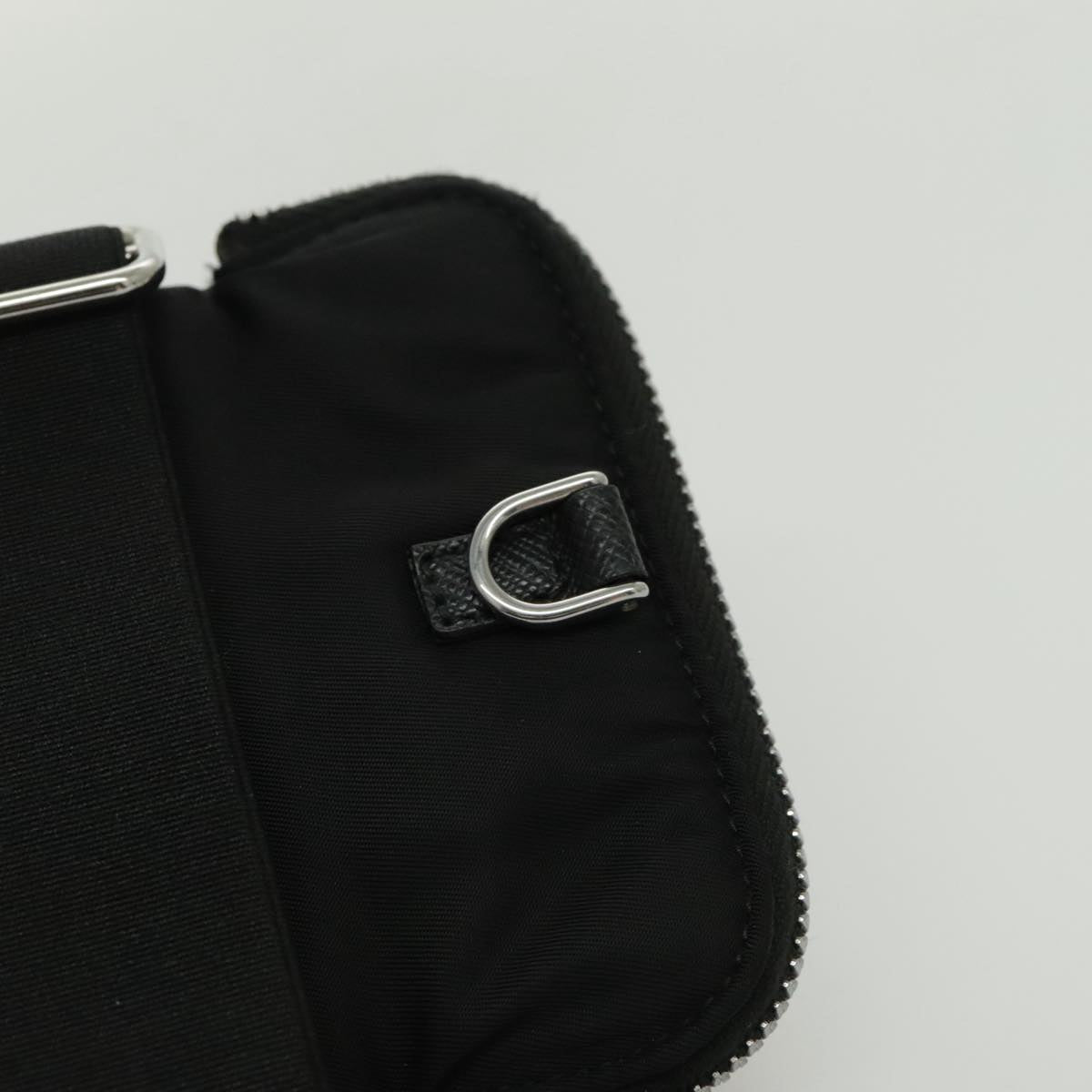 PRADA Shoulder Pouch Nylon Black Silver Auth 97109V