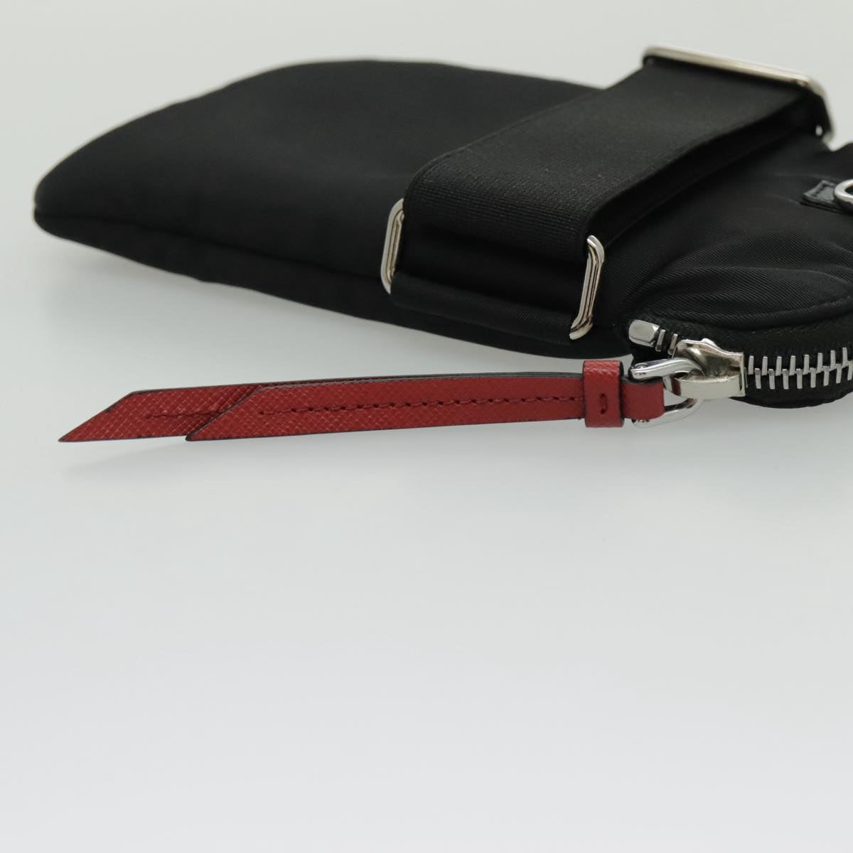 PRADA Shoulder Pouch Nylon Black Silver Auth 97109V
