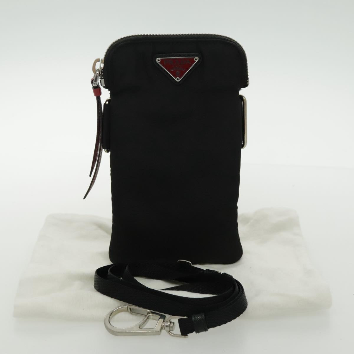 PRADA Shoulder Pouch Nylon Black Silver Auth 97109V