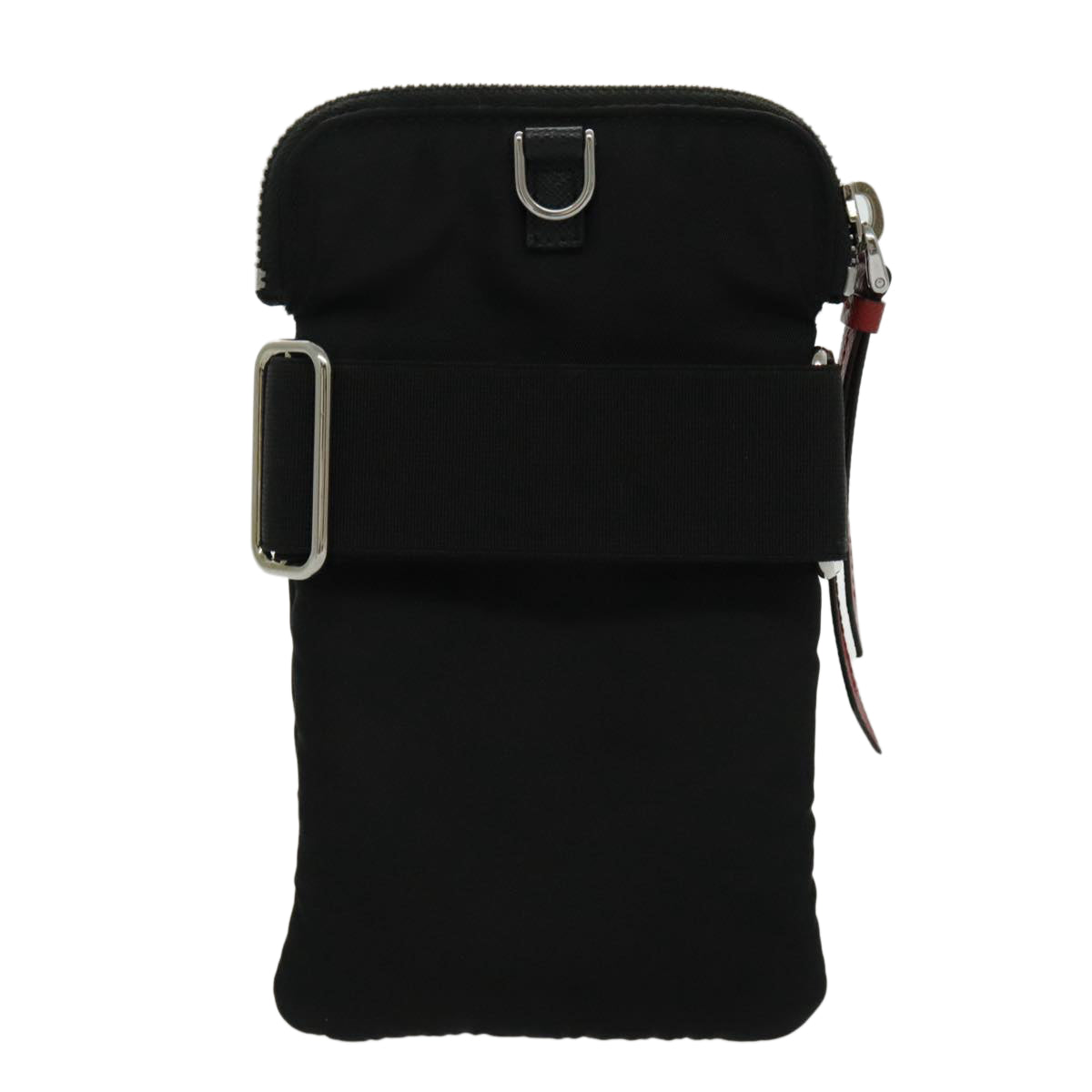 PRADA Shoulder Pouch Nylon Black Silver Auth 97109V