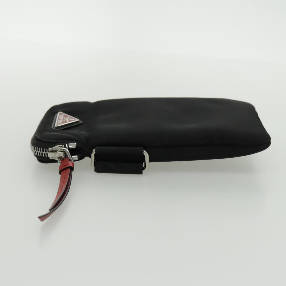 PRADA Shoulder Pouch Nylon Black Silver Auth 97109V