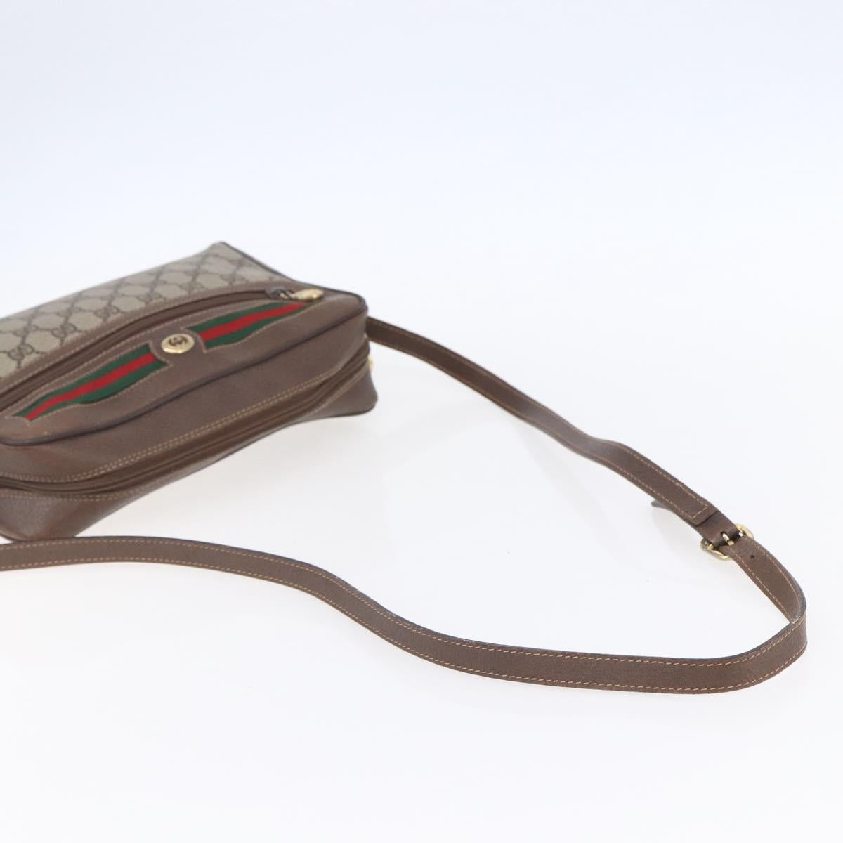GUCCI GG Supreme Web Sherry Line Shoulder Bag PVC Beige Red Green Auth 97406