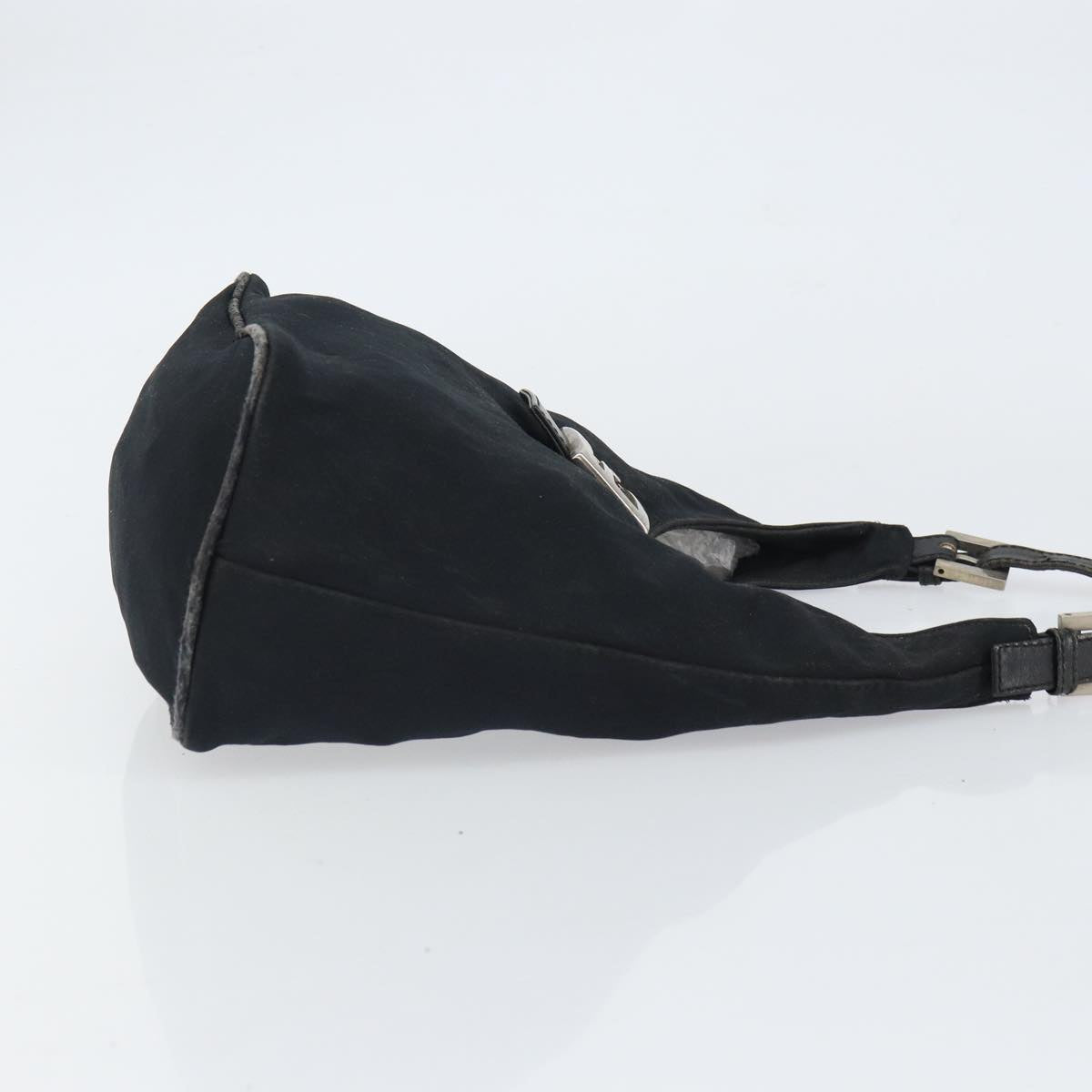 FENDI Mamma Baguette Shoulder Bag Leather Black Silver Auth 97412