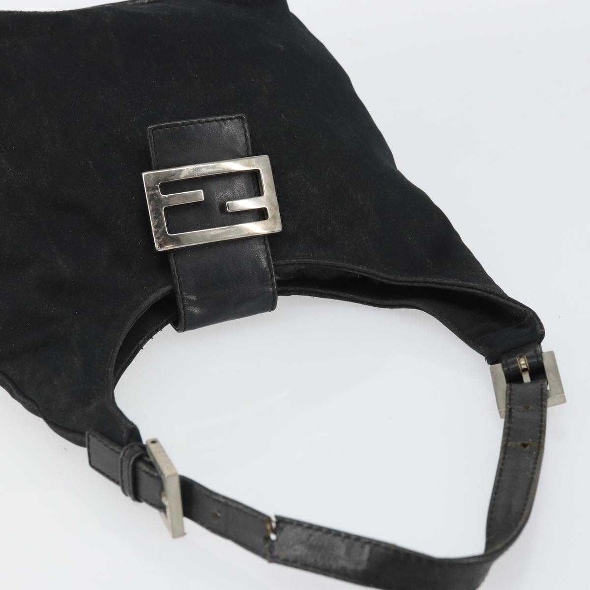 FENDI Mamma Baguette Shoulder Bag Leather Black Silver Auth 97412