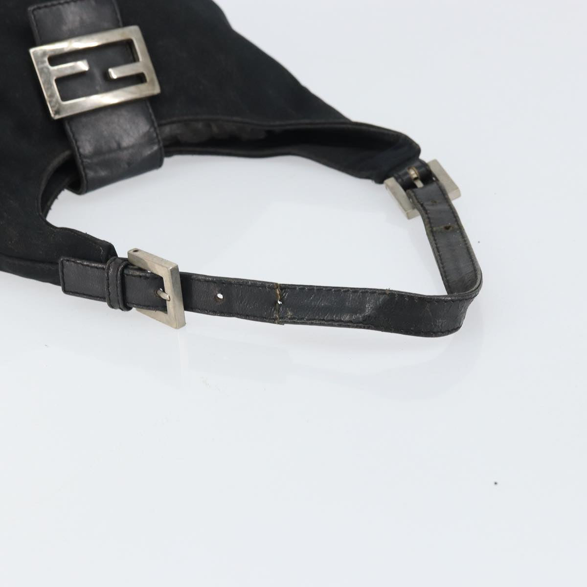 FENDI Mamma Baguette Shoulder Bag Leather Black Silver Auth 97412