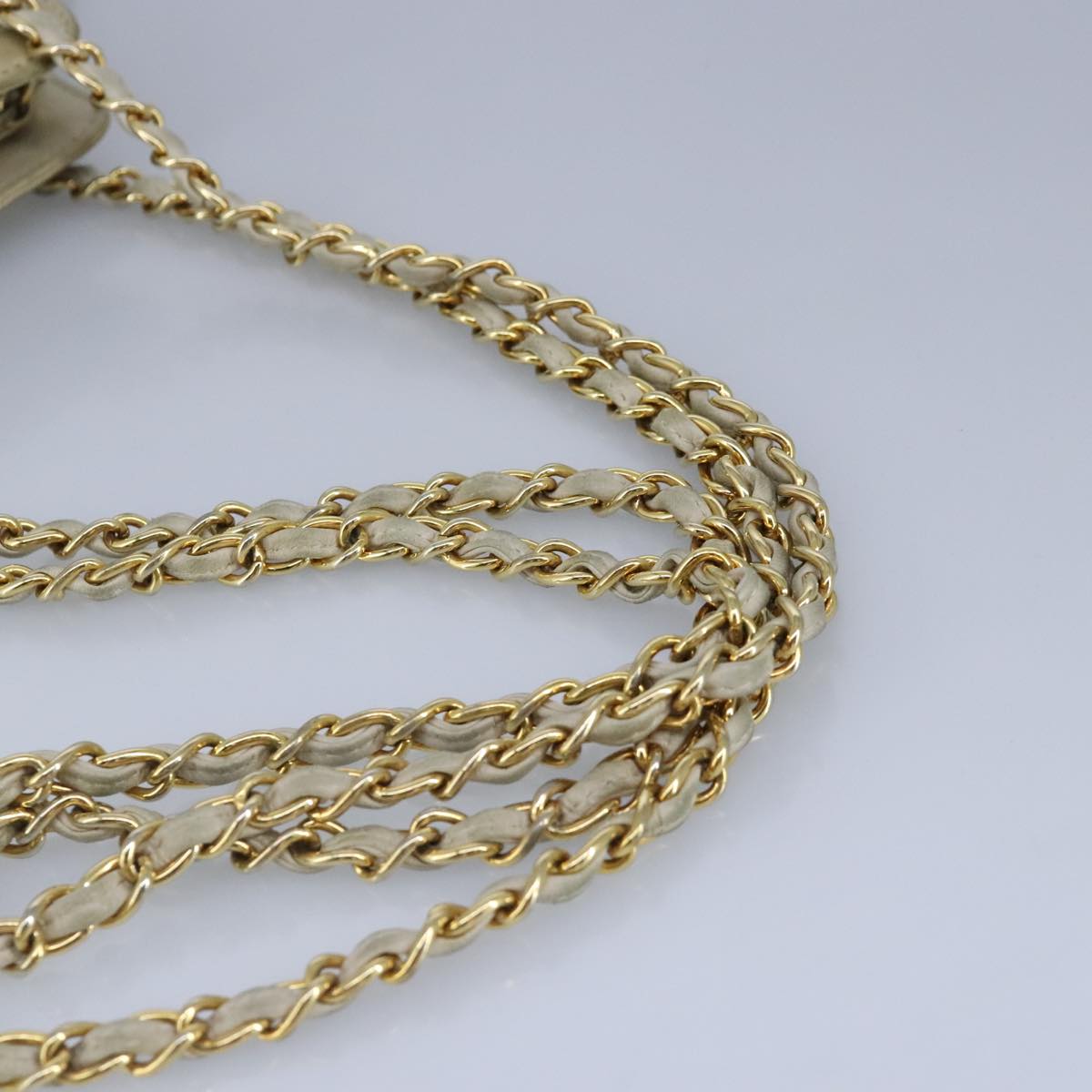 CHANEL Matelasse Chain Shoulder Bag Lamb Skin Beige Gold CC Auth 97457