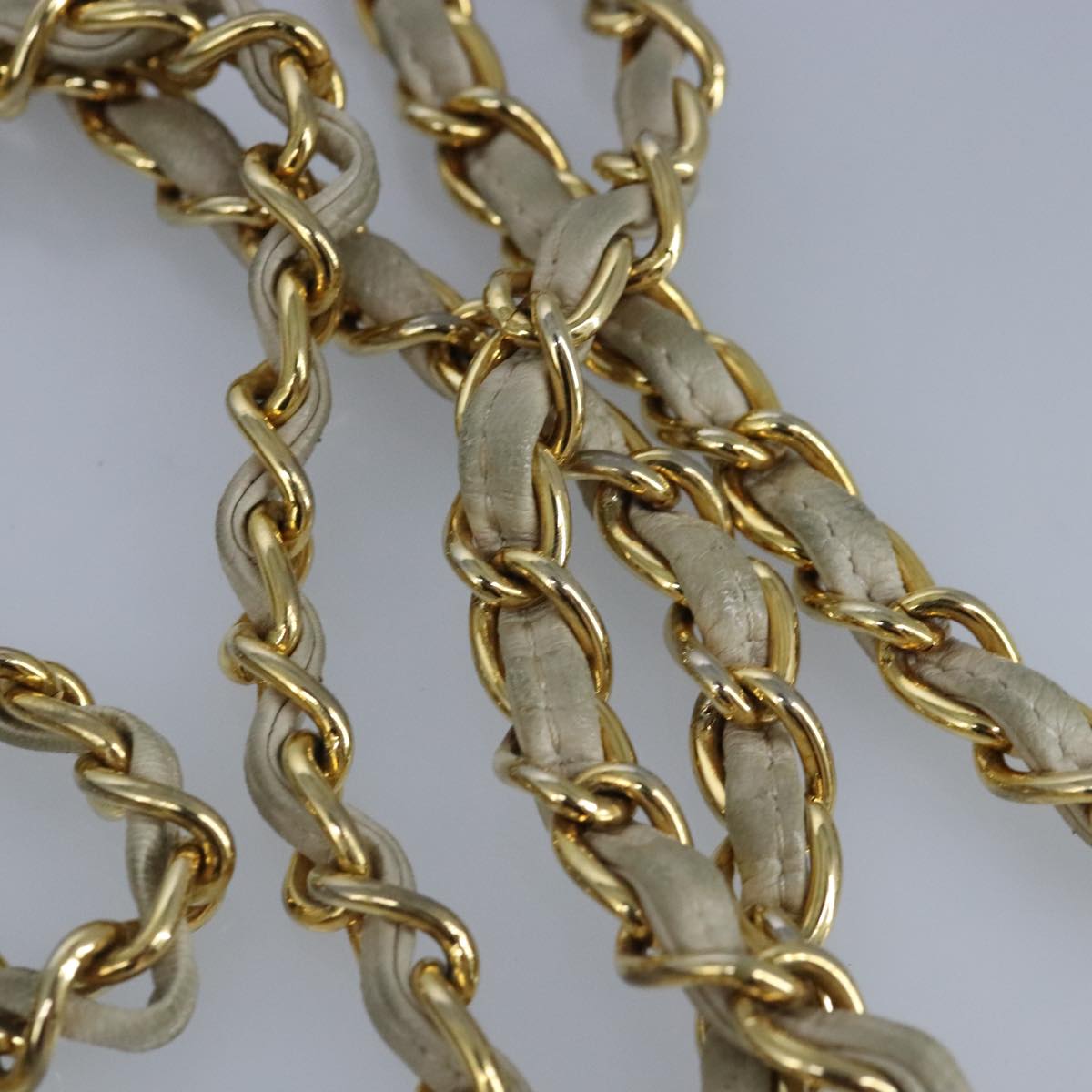 CHANEL Matelasse Chain Shoulder Bag Lamb Skin Beige Gold CC Auth 97457