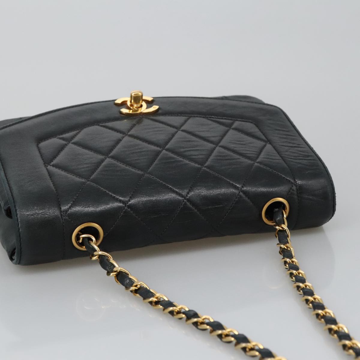 CHANEL Matelasse Chain Shoulder Bag Lamb Skin Black Gold CC Auth 97459