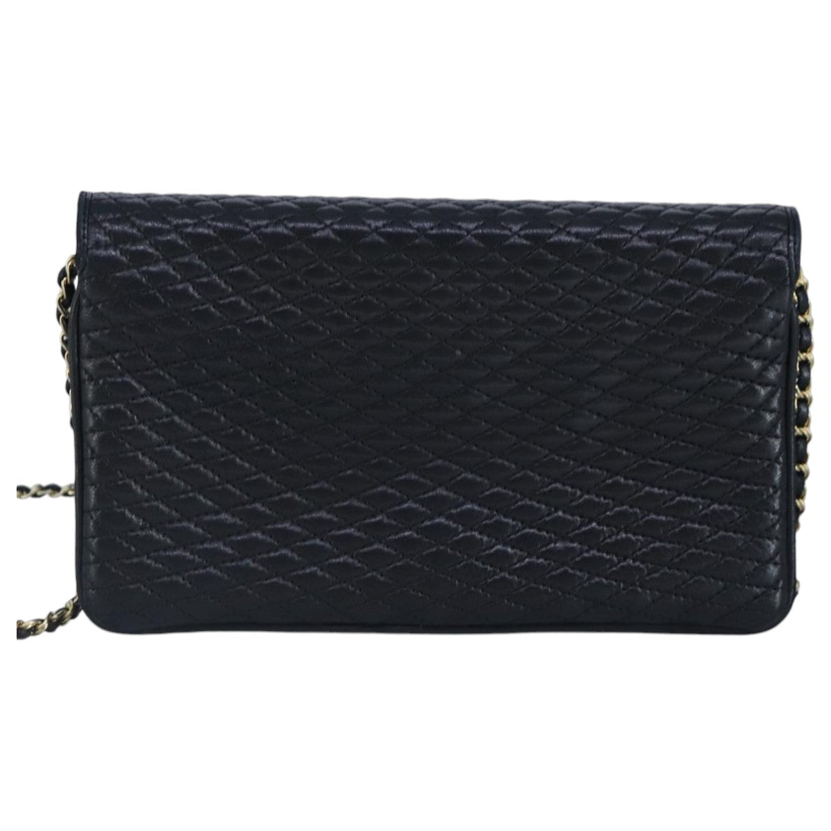 BALLY Chain Shoulder Bag Leather Navy Gold Auth 97461