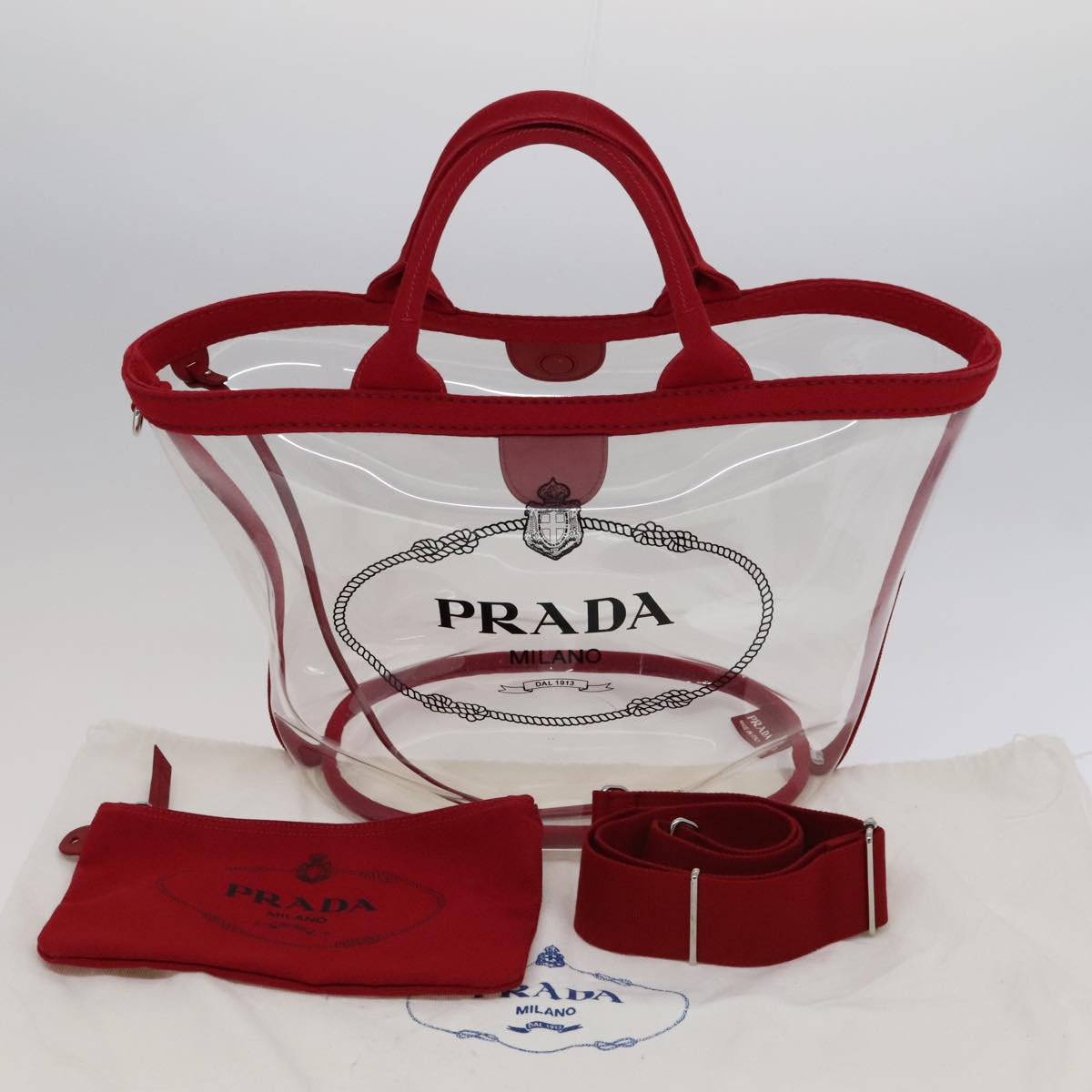 PRADA Hand Bag Canvas Vinyl 2way Red Auth 97486