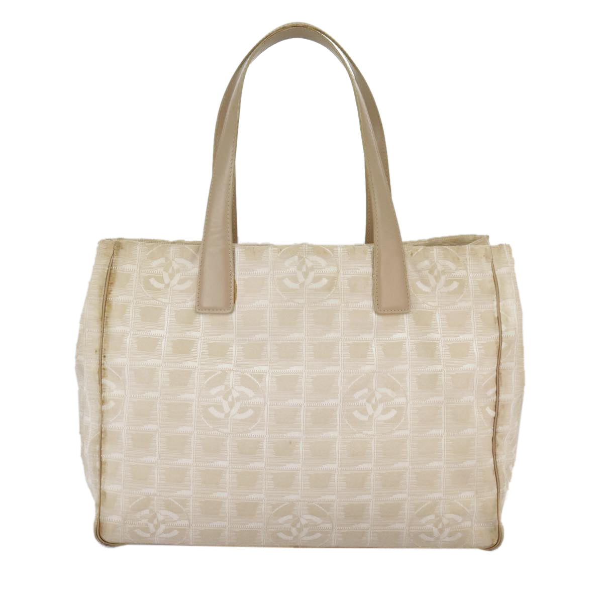 CHANEL New Travel line Tote Bag Nylon Beige Gold CC Auth 97753