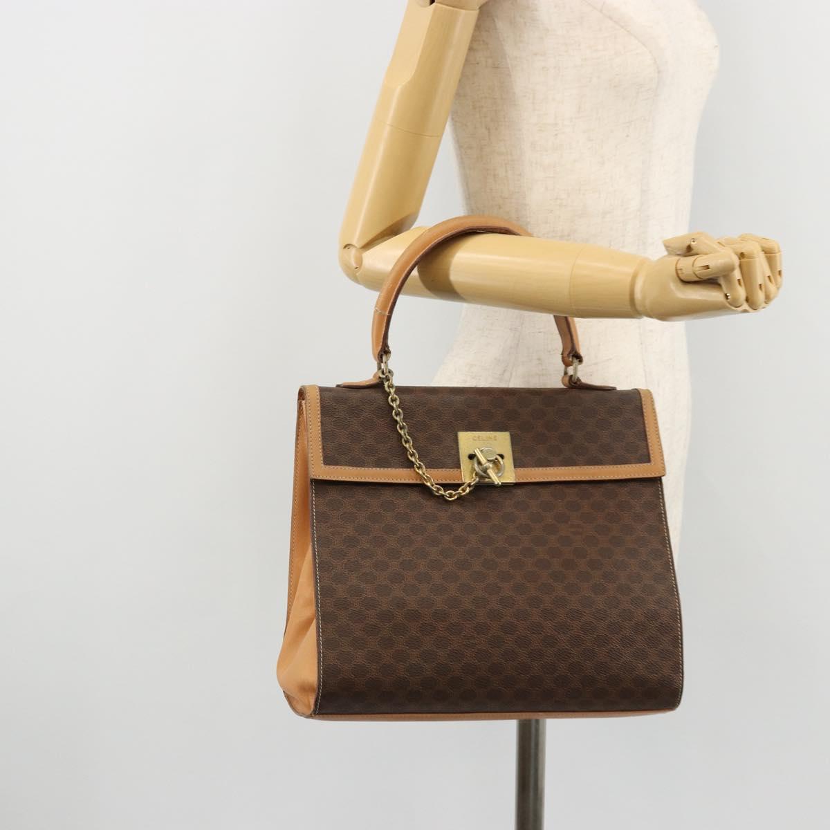 CELINE Macadam Canvas Hand Bag PVC Leather Brown Auth 97775