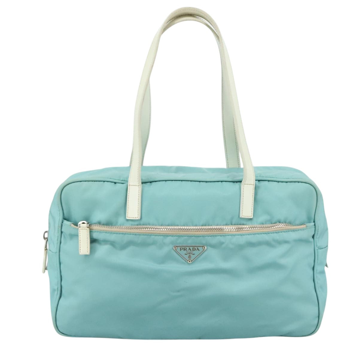 PRADA Shoulder Bag Nylon Light Blue Silver Auth 97798V