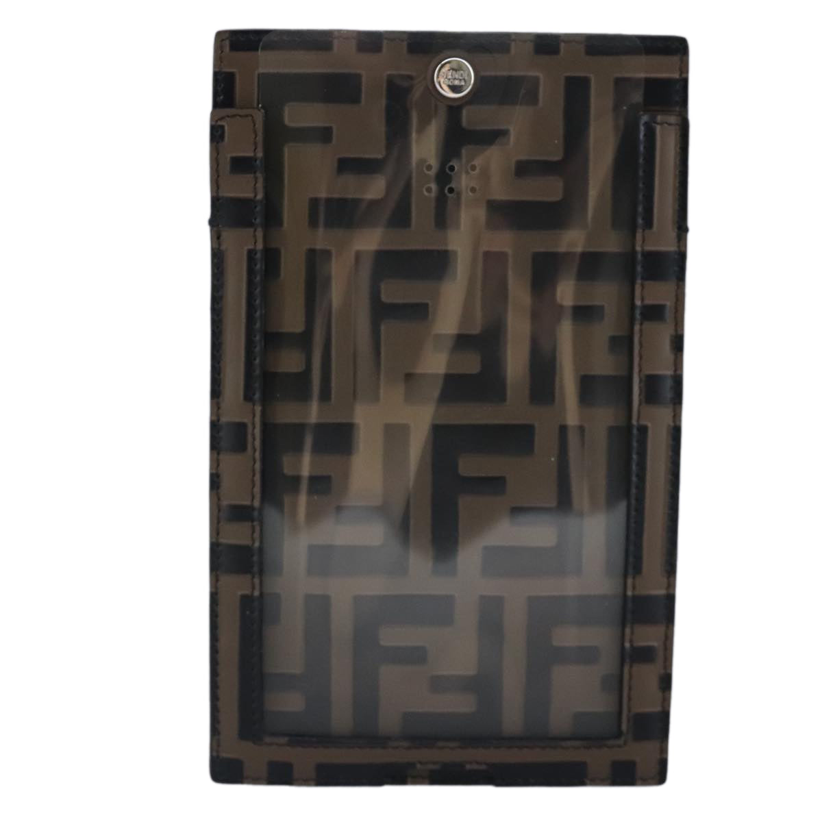 FENDI Zucca Canvas Smartphone Holder Brown Black Silver 7AR737 A5TL Auth 97888V