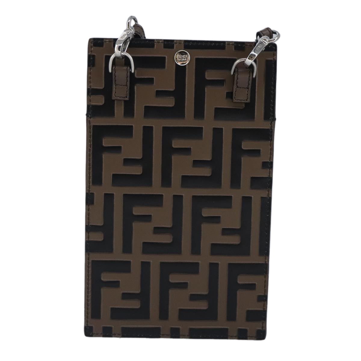 FENDI Zucca Canvas Smartphone Holder Brown Black Silver 7AR737 A5TL Auth 97888V