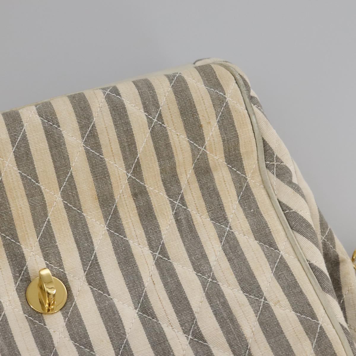 CHANEL Matelasse Big COCO Mark Chain Shoulder Bag Canvas Gray Gold CC Auth 97974