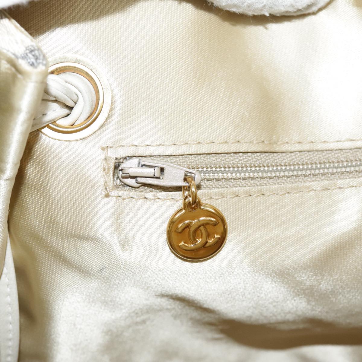 CHANEL Matelasse Big COCO Mark Chain Shoulder Bag Canvas Gray Gold CC Auth 97974