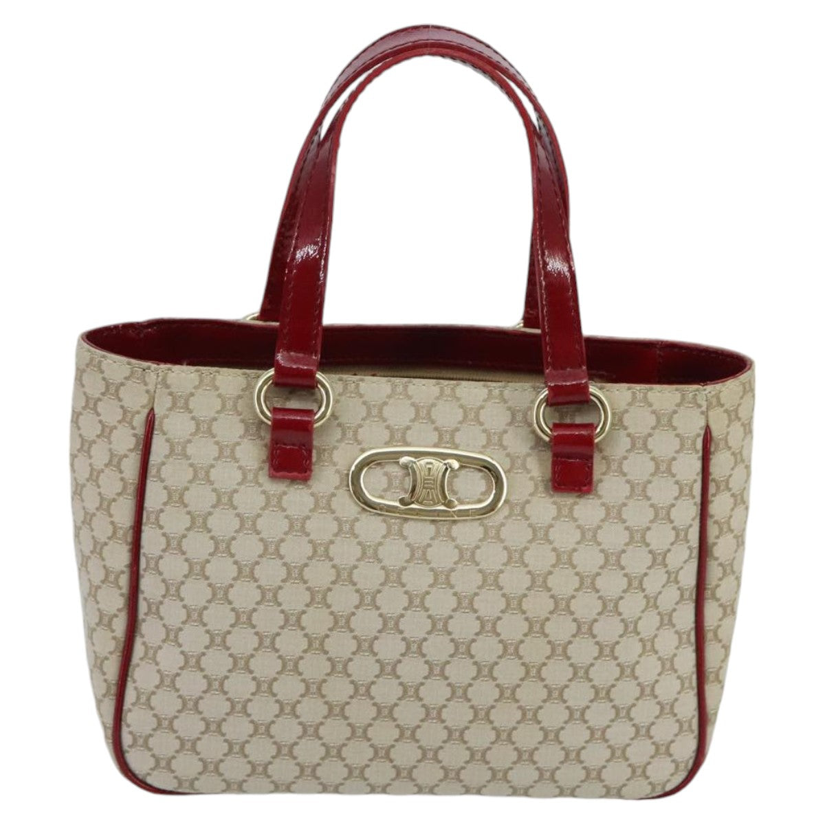 CELINE Macadam Canvas Hand Bag Beige Gold Auth 98068V