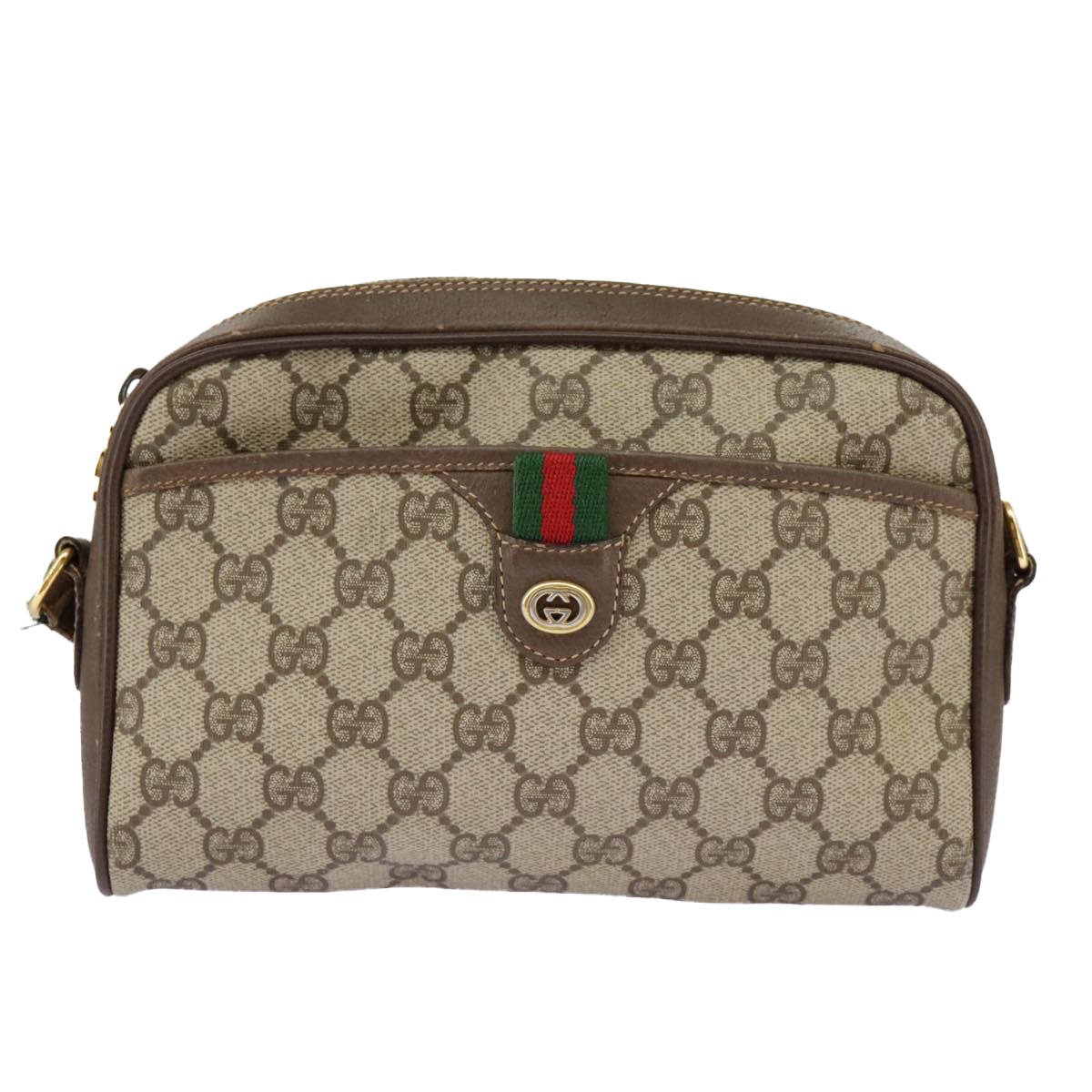 GUCCI GG Supreme Web Sherry Line Shoulder Bag PVC Beige 116 02 089 Auth 98084