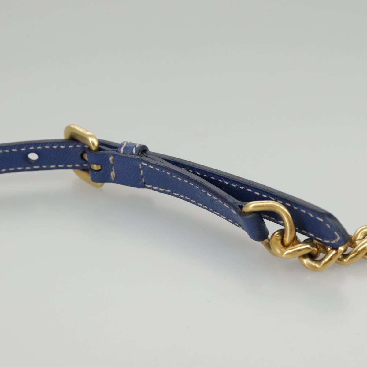 PRADA Chain Accessory Pouch Nylon Blue Gold Auth 98103V