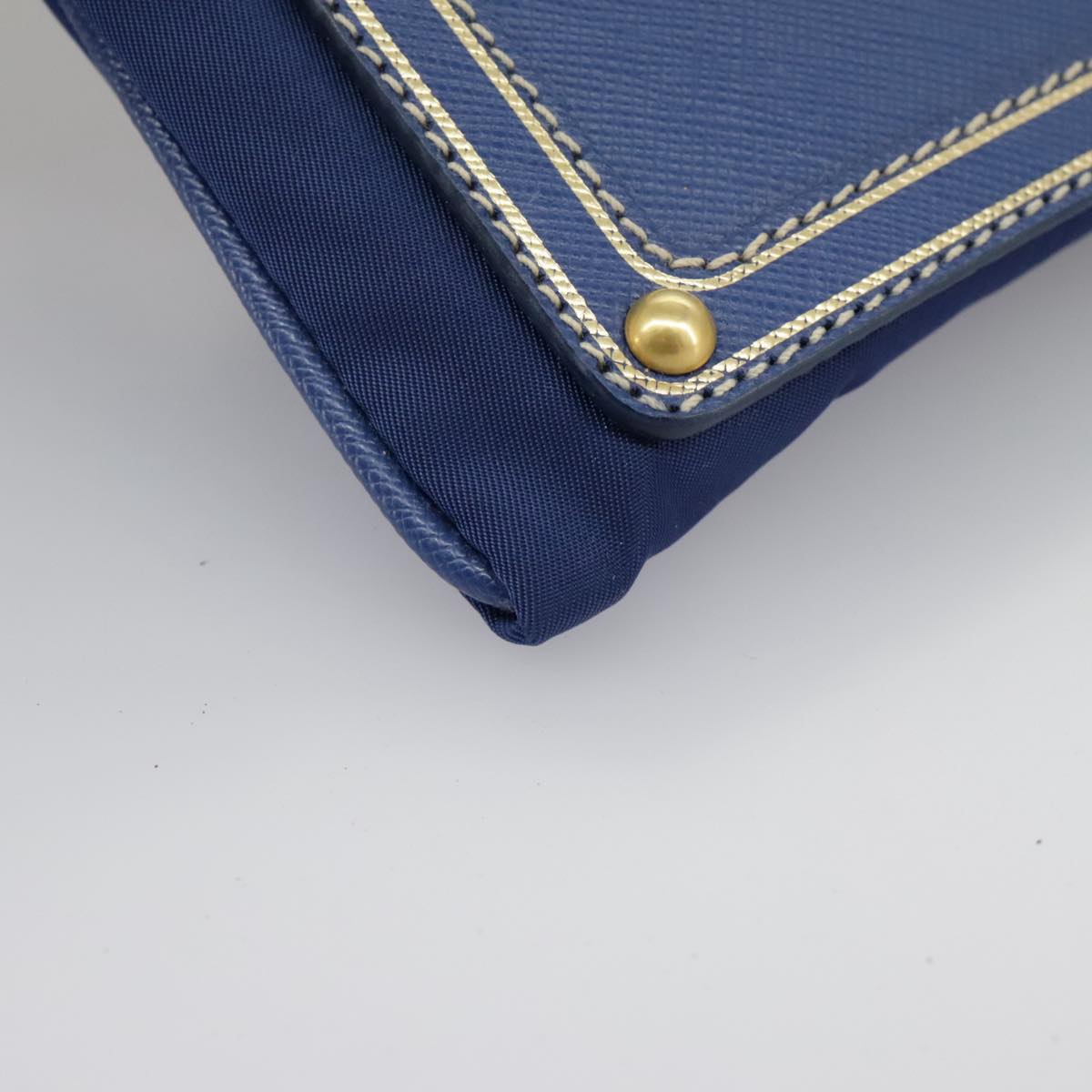 PRADA Chain Accessory Pouch Nylon Blue Gold Auth 98103V