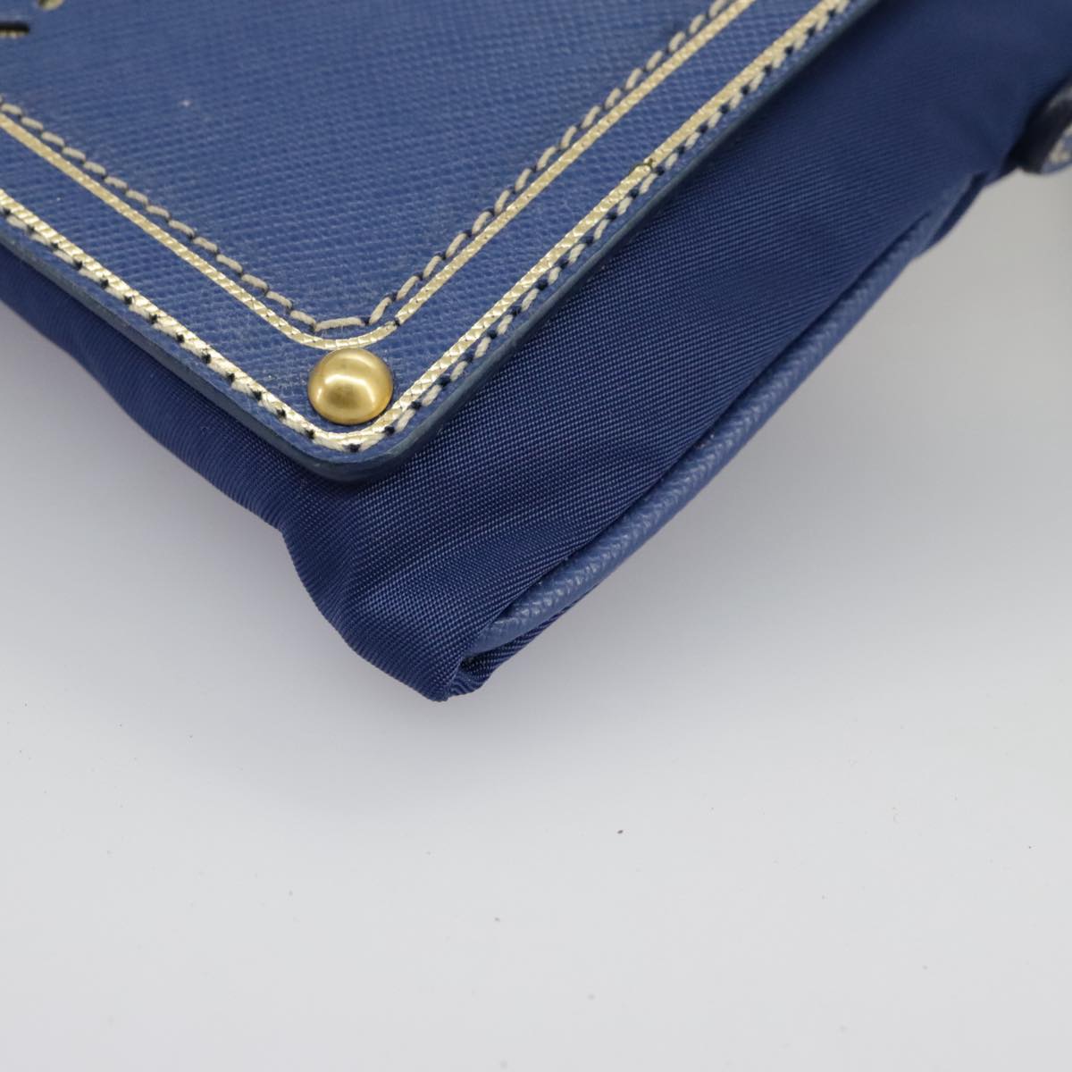 PRADA Chain Accessory Pouch Nylon Blue Gold Auth 98103V