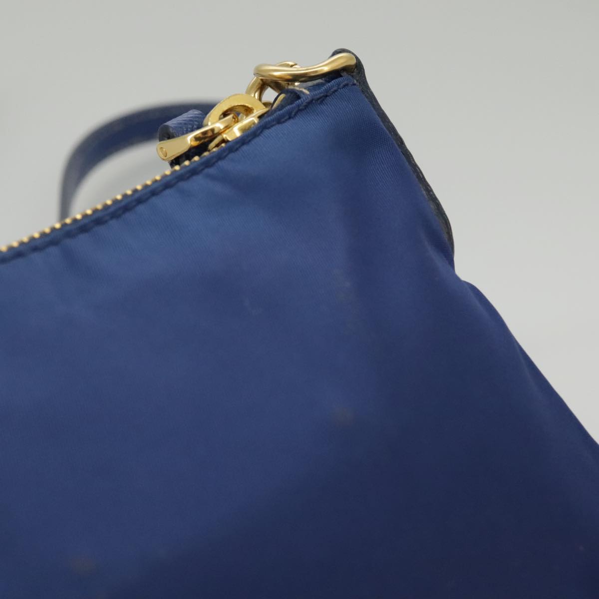 PRADA Chain Accessory Pouch Nylon Blue Gold Auth 98103V