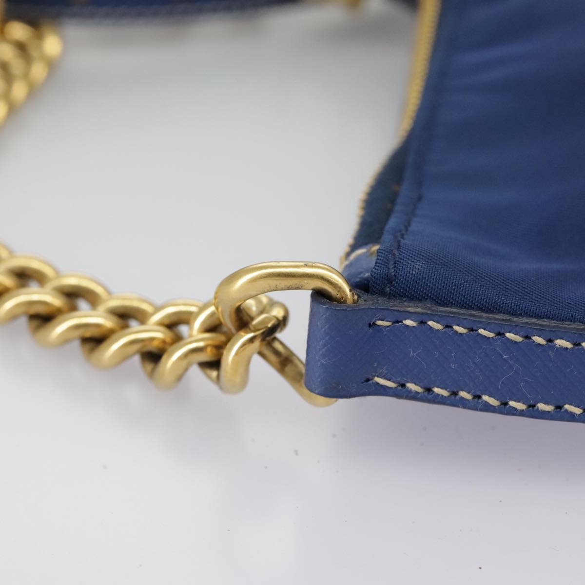 PRADA Chain Accessory Pouch Nylon Blue Gold Auth 98103V