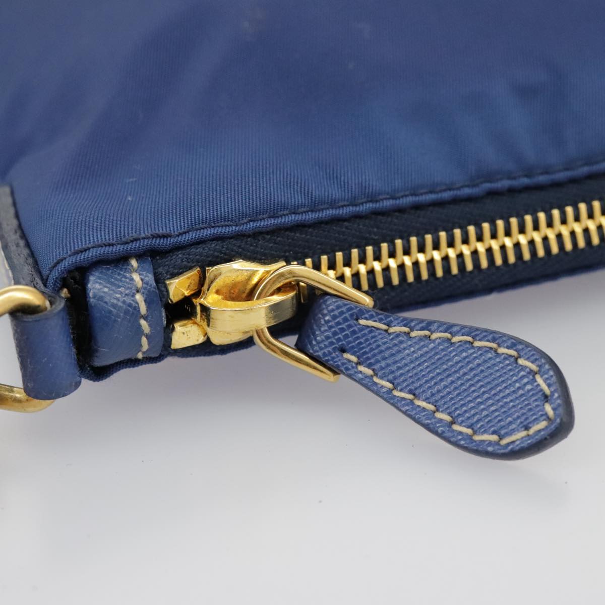 PRADA Chain Accessory Pouch Nylon Blue Gold Auth 98103V
