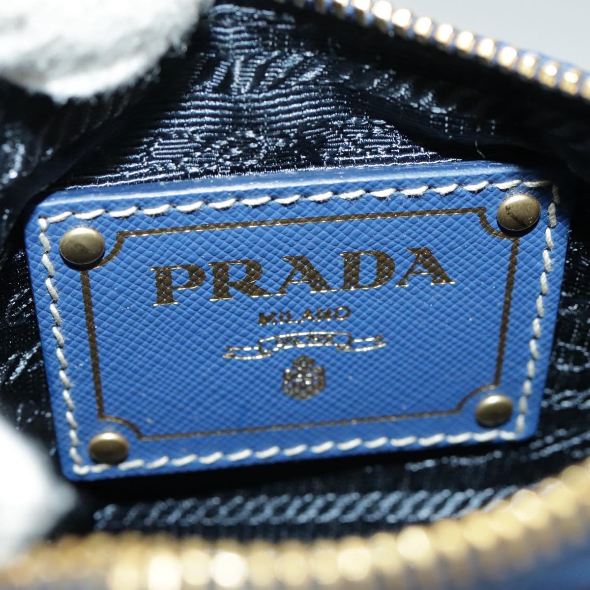 PRADA Chain Accessory Pouch Nylon Blue Gold Auth 98103V