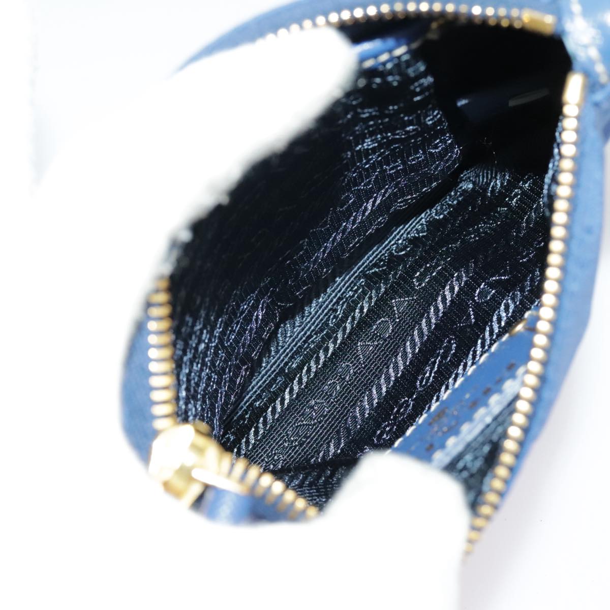 PRADA Chain Accessory Pouch Nylon Blue Gold Auth 98103V