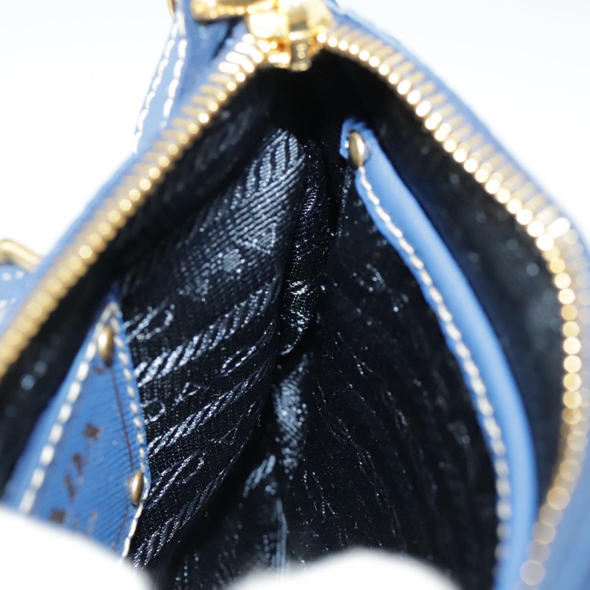 PRADA Chain Accessory Pouch Nylon Blue Gold Auth 98103V