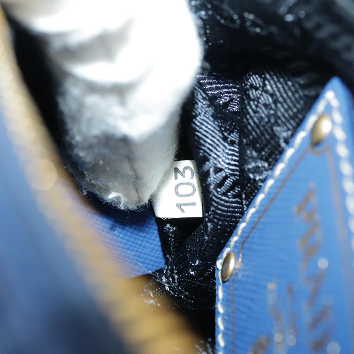 PRADA Chain Accessory Pouch Nylon Blue Gold Auth 98103V