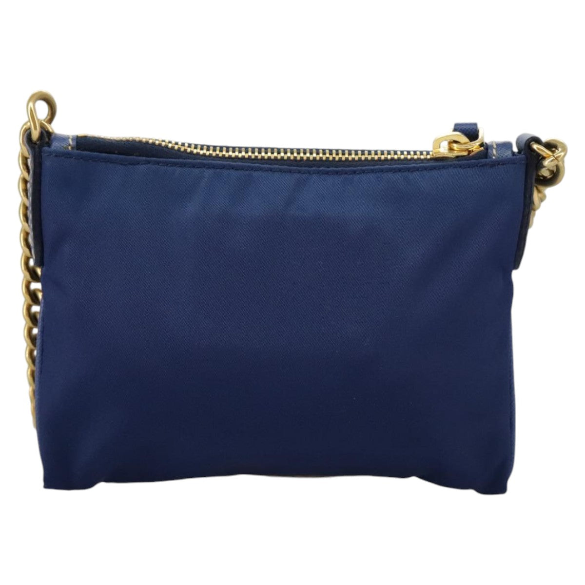 PRADA Chain Accessory Pouch Nylon Blue Gold Auth 98103V