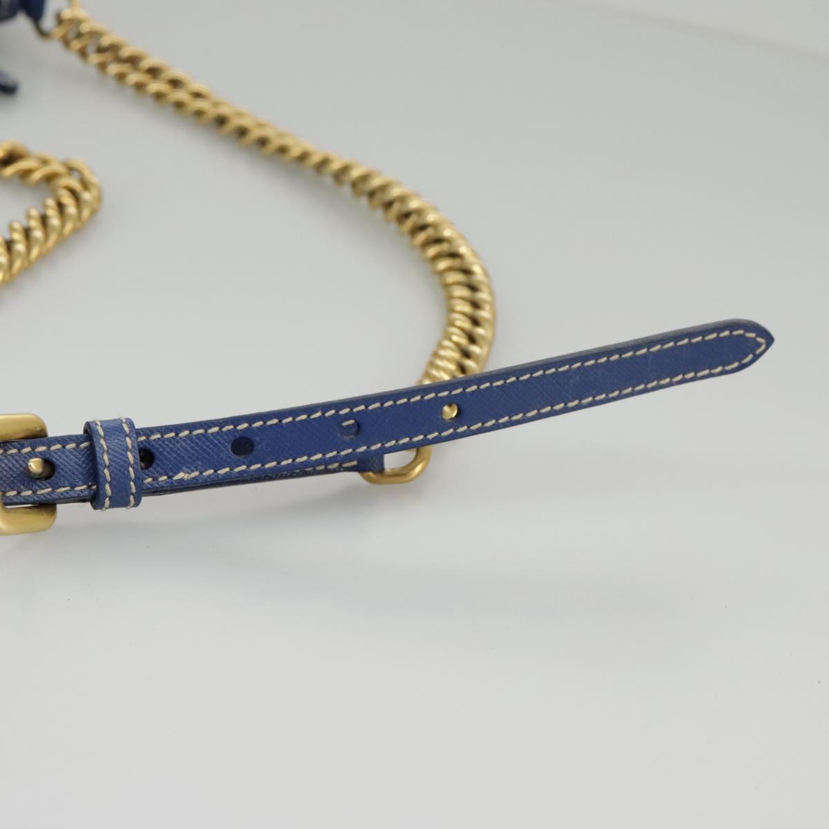 PRADA Chain Accessory Pouch Nylon Blue Gold Auth 98103V