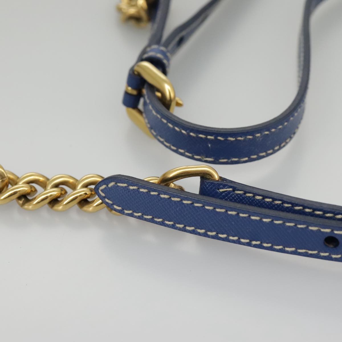 PRADA Chain Accessory Pouch Nylon Blue Gold Auth 98103V