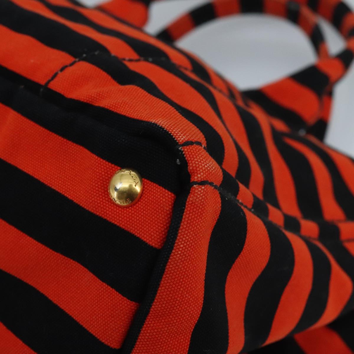 PRADA Canapa GM Hand Bag Canvas Black Orange gold Auth 98112V